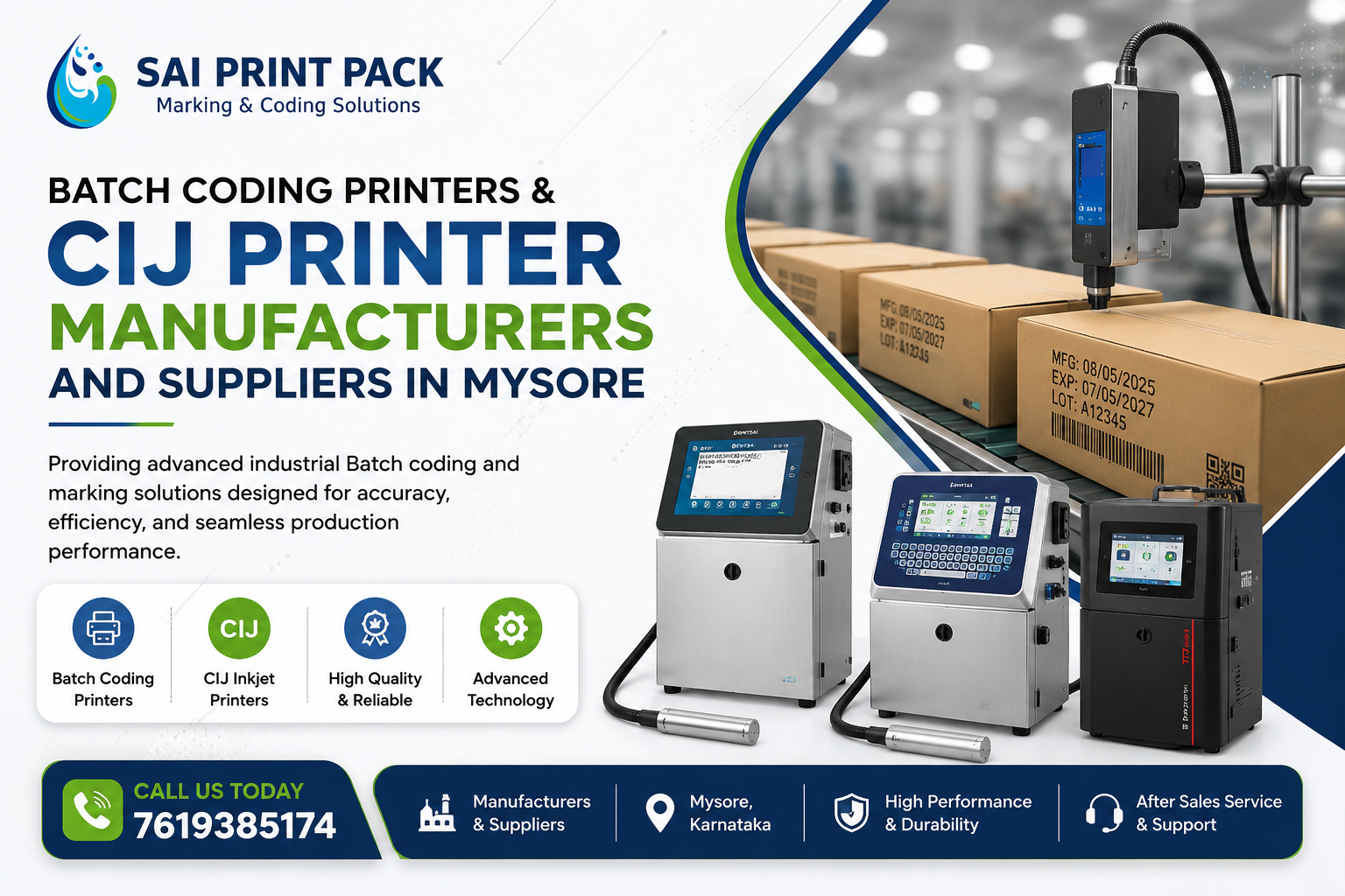 Batch Coding Printers and CIJ Printer Manufacturers and Suppliers in Mysore by Sai Print Pack