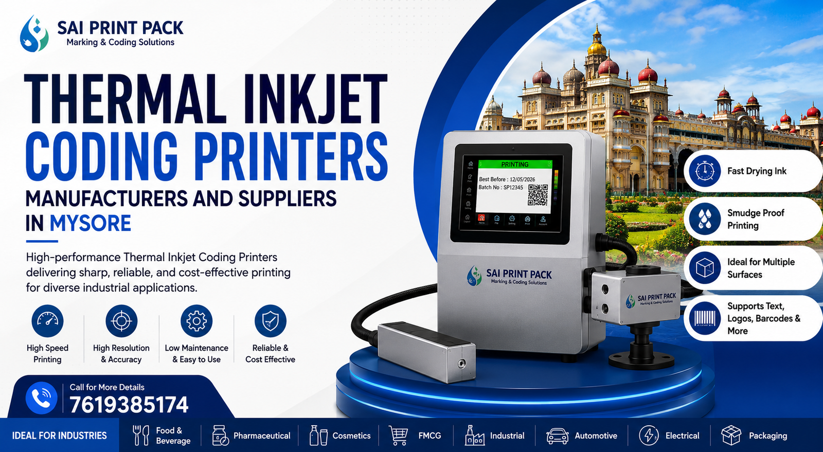 Thermal Inkjet Coding Printers manufacturers and suppliers in Mysore industrial coding machine banner by Sai Print Pack