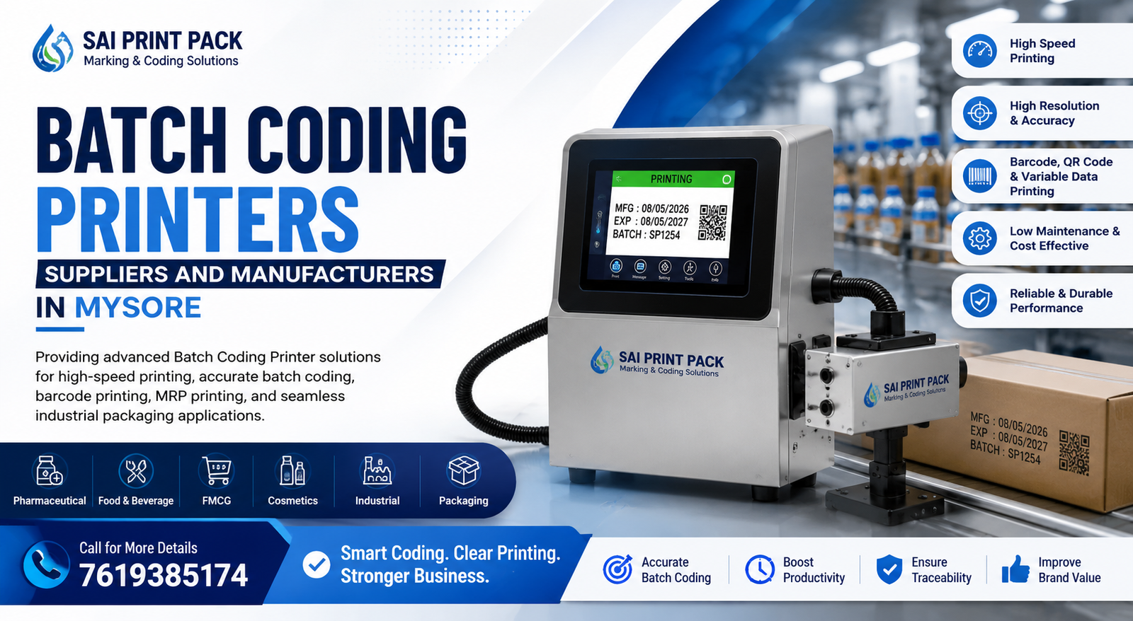 Batch Coding Printer suppliers and manufacturers in Mysore industrial coding machine banner by Sai Print Pack