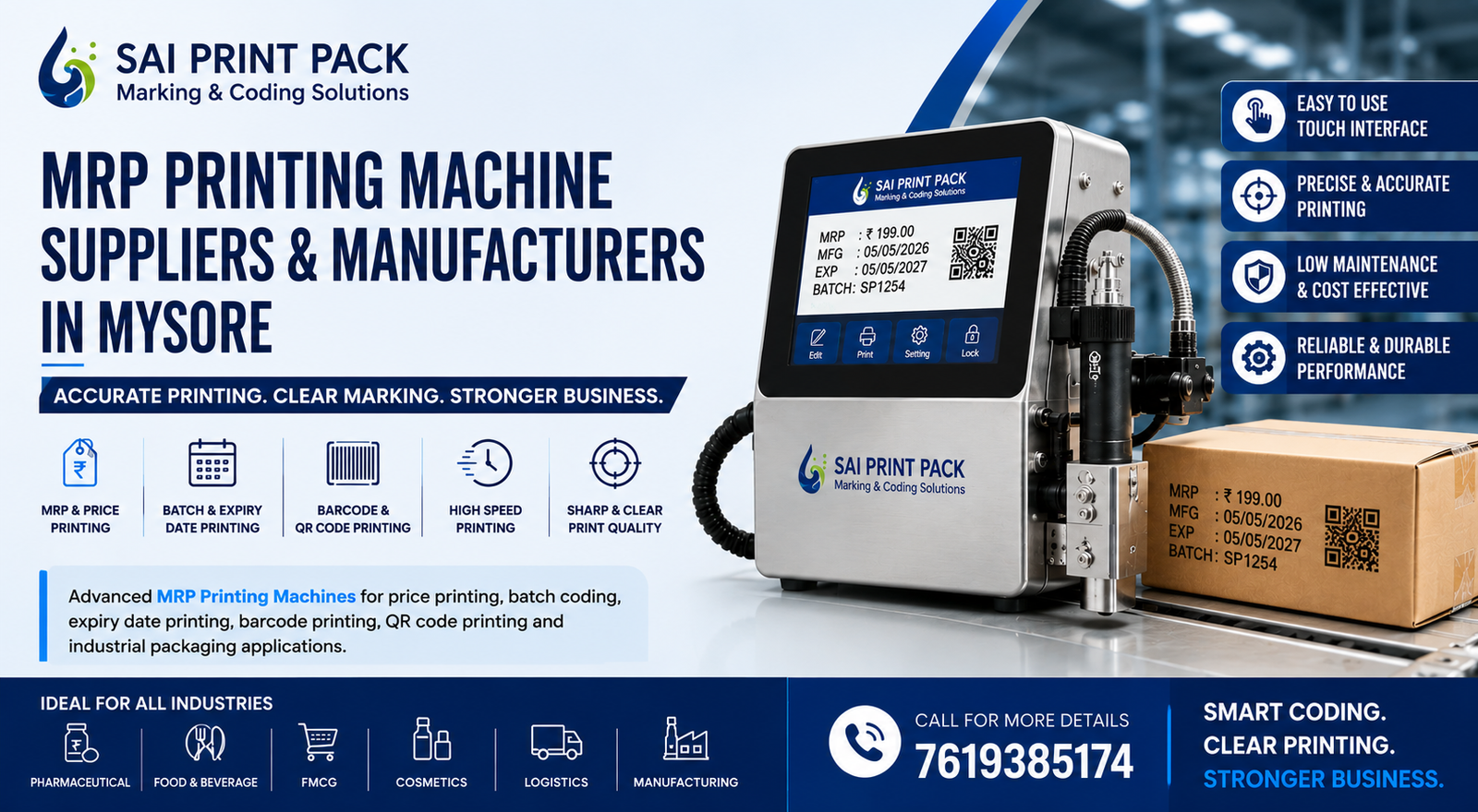 MRP Printing Machine suppliers and manufacturers in Mysore industrial coding machine banner by Sai Print Pack