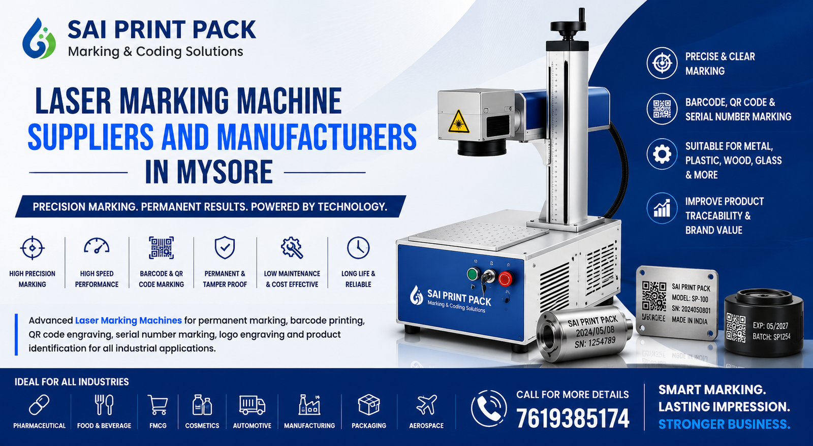 Laser Marking Machine suppliers and manufacturers in Mysore industrial laser engraving machine banner by Sai Print Pack