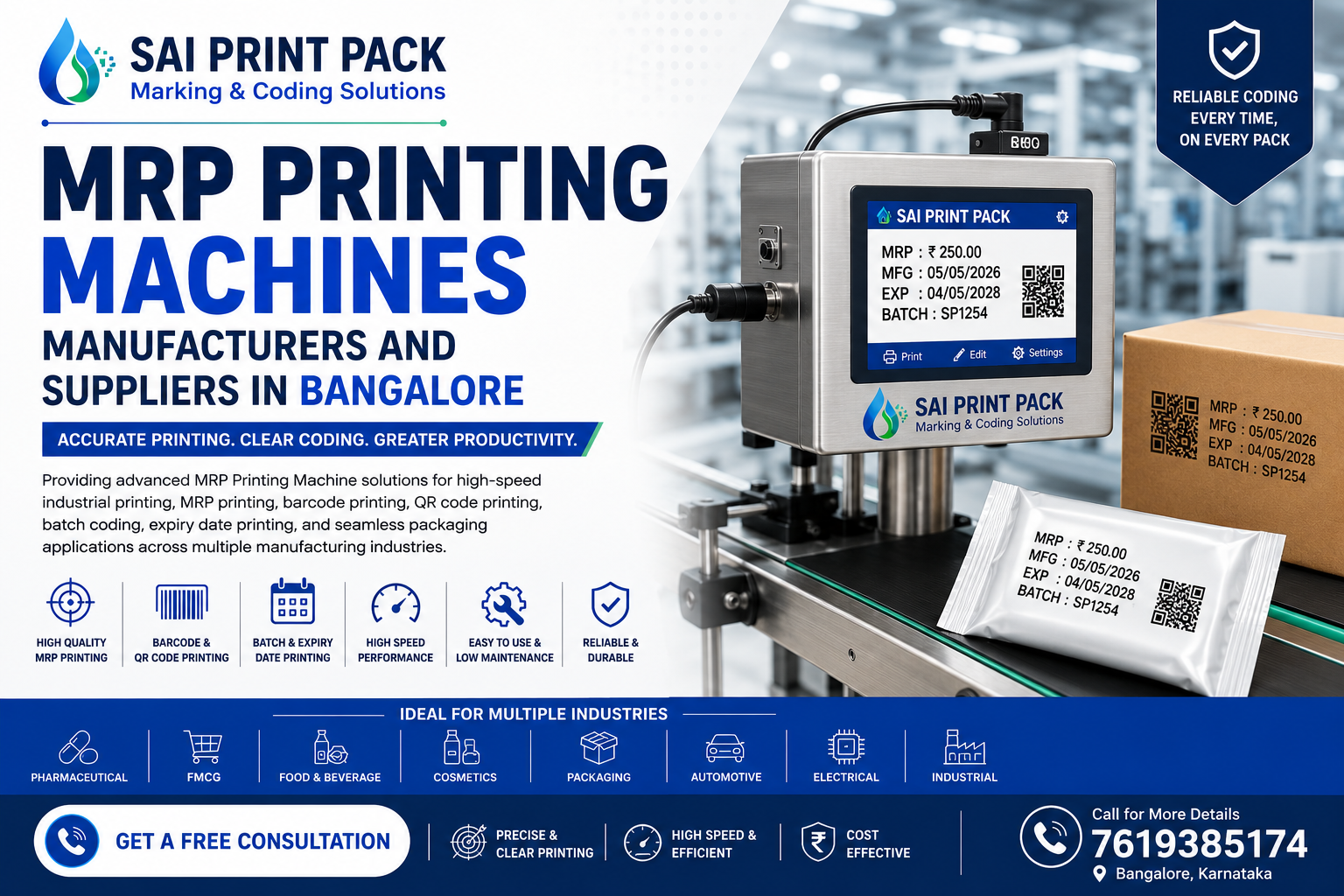 MRP Printing Machine manufacturers and suppliers in Bangalore industrial coding machine banner by Sai Print Pack
