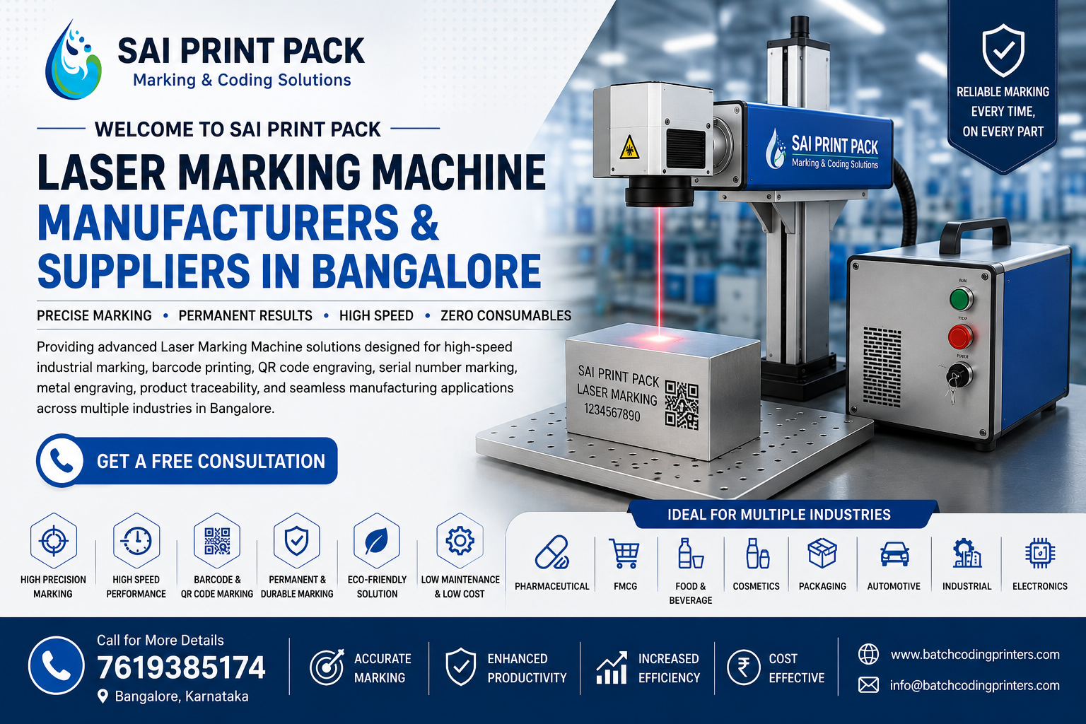 Laser Marking Machine manufacturers and suppliers in Bangalore industrial laser engraving machine banner by Sai Print Pack